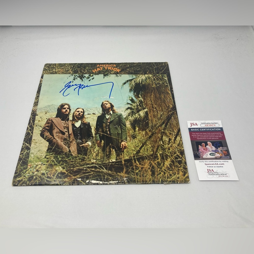 Gerry Beckley signed America Hat Trick Album JSA COA